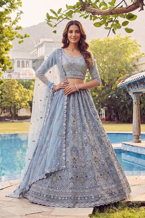Blue Sequin with Embroidered Net Lehenga (ACA7782)