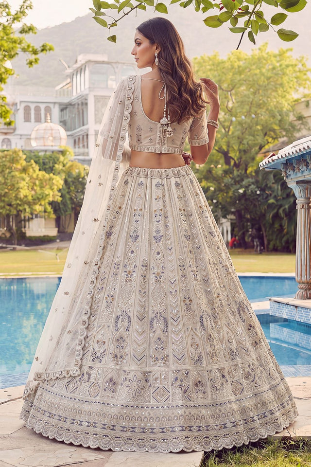 White Sequin with Embroidered Net Lehenga (ACA7783)