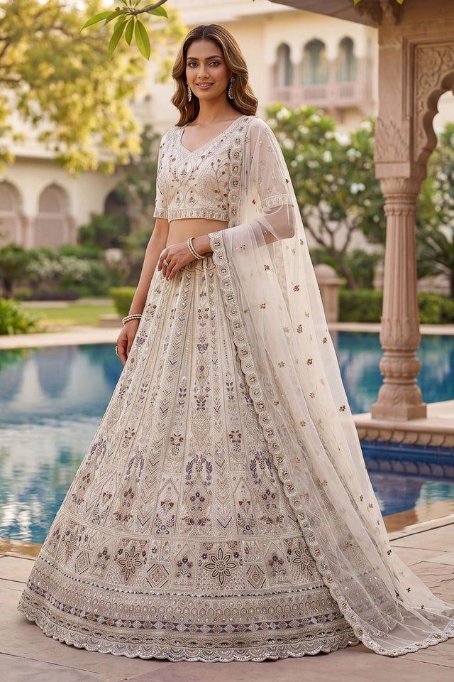 White Sequin with Embroidered Net Lehenga (ACA7783)