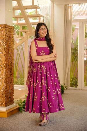 Pink Floral Printed Muslin Kurti Pant Set (ACA7784)