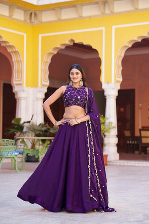 Purple Embroidered Silk Lehenga (ACA7791)