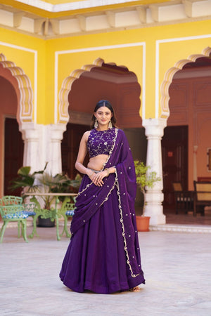 Purple Embroidered Silk Lehenga (ACA7791)