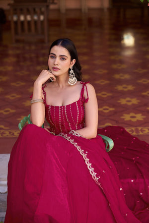 Pink Embroidered Silk Lehenga (ACA7792)