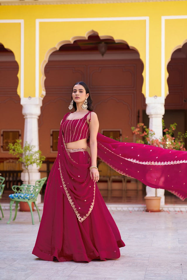 Pink Embroidered Silk Lehenga (ACA7792)