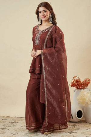 Maroon Embroidered Silk Palazzo Suit (ACA7846)