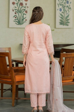 Peach Sequin with Embroidered Chanderi Kurti Pant Set (ACA7847)