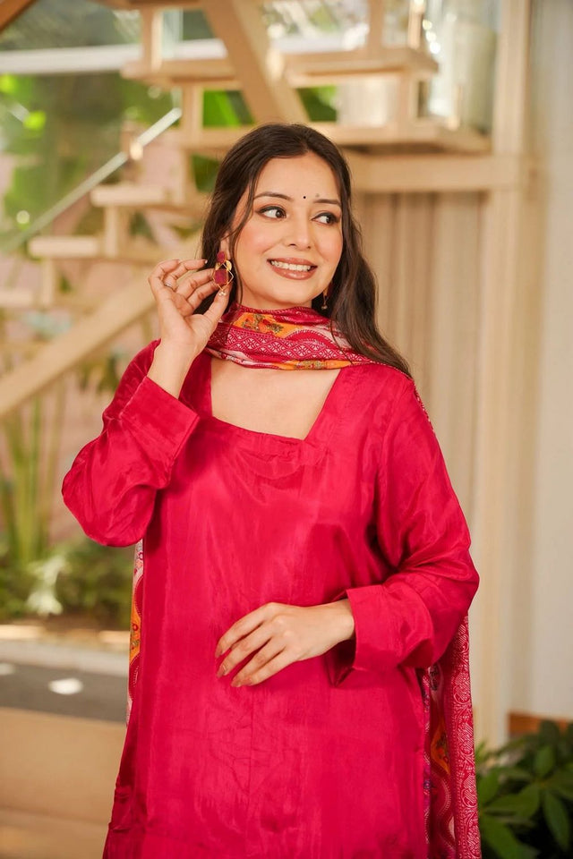 Pink Solid Silk Palazzo Suit (ACA7848)