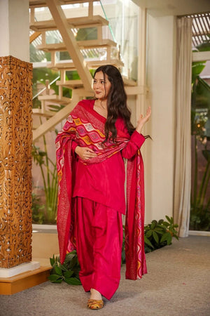 Pink Solid Silk Palazzo Suit (ACA7848)