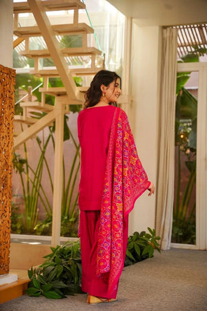 Pink Solid Silk Palazzo Suit (ACA7849)