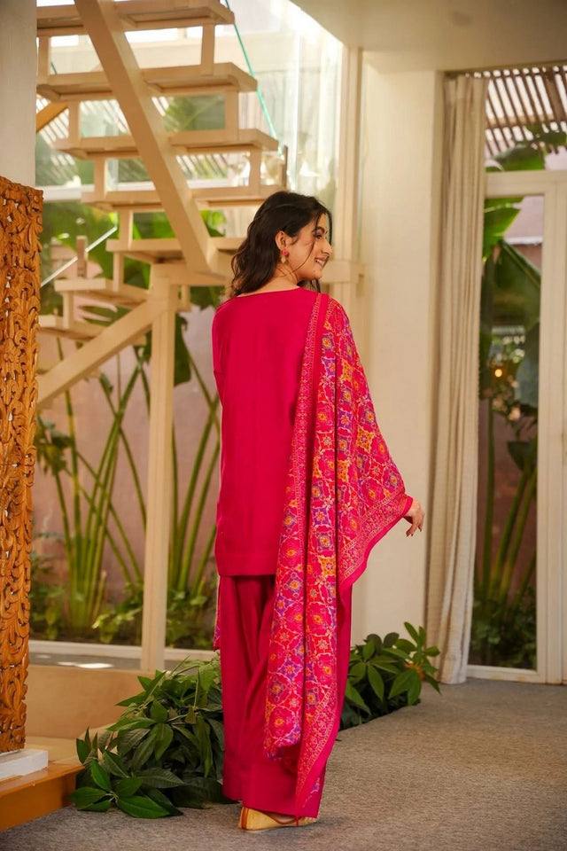 Pink Solid Silk Palazzo Suit (ACA7849)