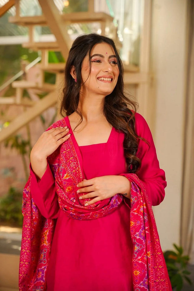Pink Solid Silk Palazzo Suit (ACA7849)