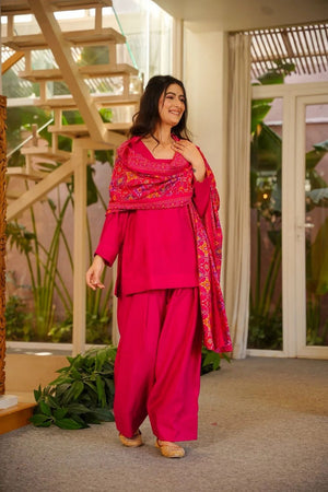 Pink Solid Silk Palazzo Suit (ACA7849)