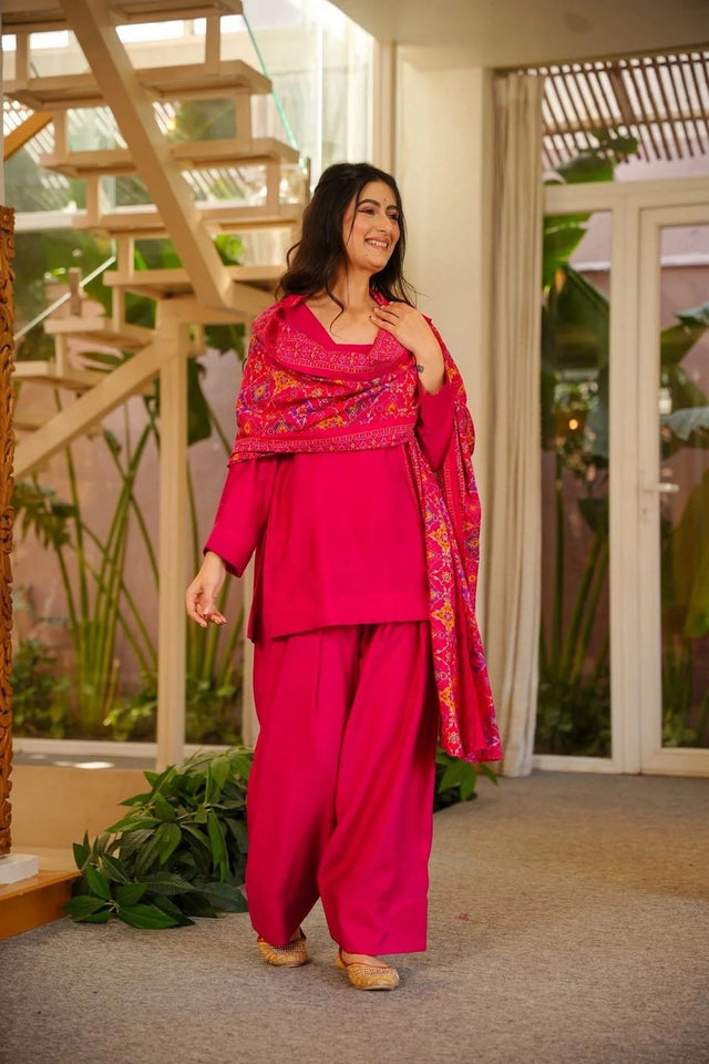 Pink Solid Silk Palazzo Suit (ACA7849)