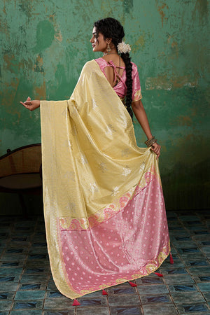 Yellow Woven Pink Saree (ACA7853)