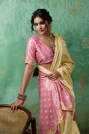 Yellow Woven Pink Saree (ACA7853)