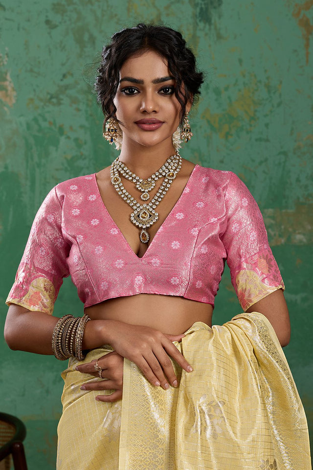 Yellow Woven Pink Saree (ACA7853)