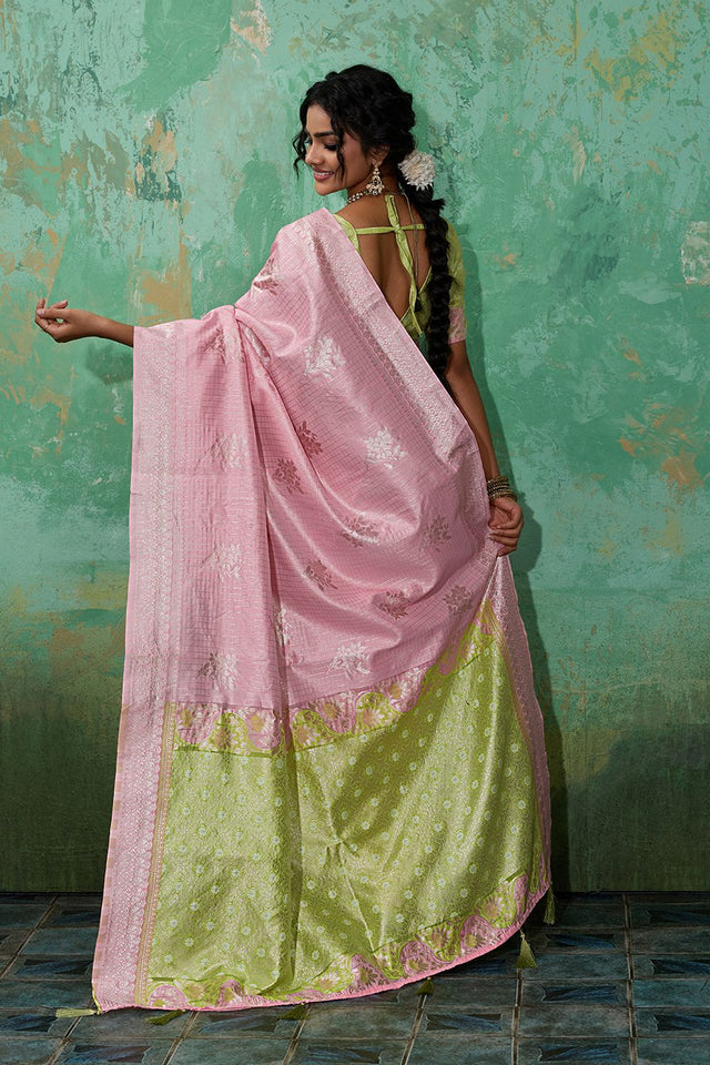 Pink Woven Green Saree (ACA7854)