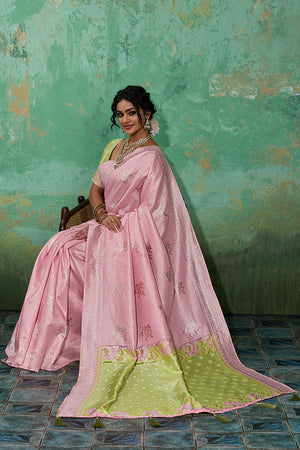 Pink Woven Green Saree (ACA7854)