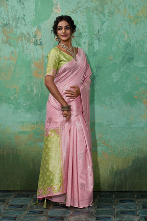 Pink Woven Green Saree (ACA7854)