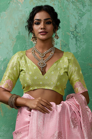 Pink Woven Green Saree (ACA7854)