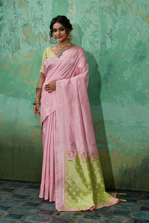 Pink Woven Green Saree (ACA7854)