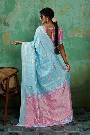 Blue Woven Pink Saree (ACA7855)