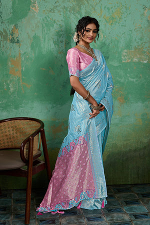 Blue Woven Pink Saree (ACA7855)