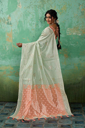 Green Woven Peach Saree (ACA7856)