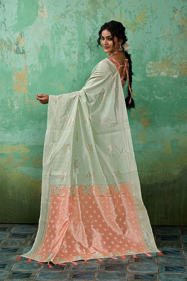 Green Woven Peach Saree (ACA7856)