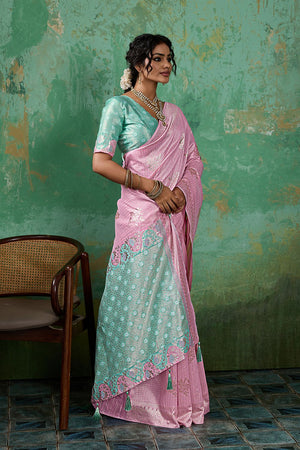 Pink Woven Sea Green Saree (ACA7857)