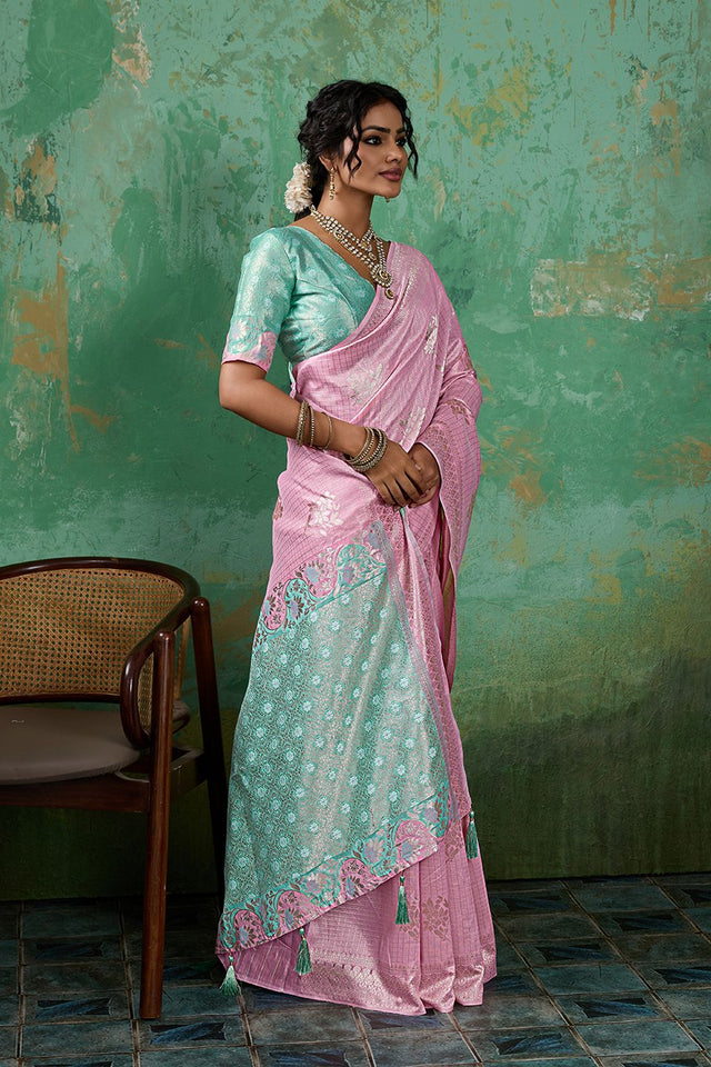 Pink Woven Sea Green Saree (ACA7857)