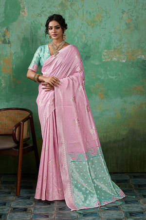 Pink Woven Sea Green Saree (ACA7857)