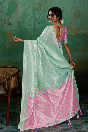Sea Green Woven Pink Saree (ACA7858)