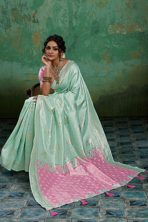 Sea Green Woven Pink Saree (ACA7858)