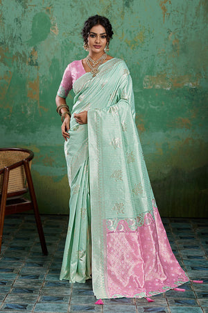 Sea Green Woven Pink Saree (ACA7858)
