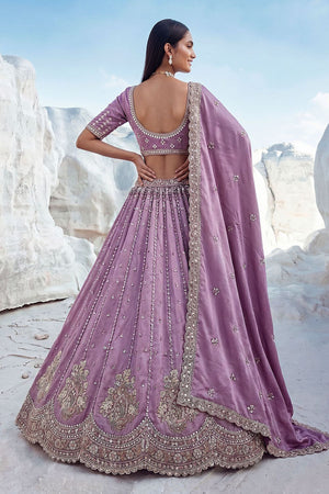 Purple Embroidered Silk Lehenga (ACA7859)