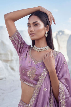 Purple Embroidered Silk Lehenga (ACA7859)