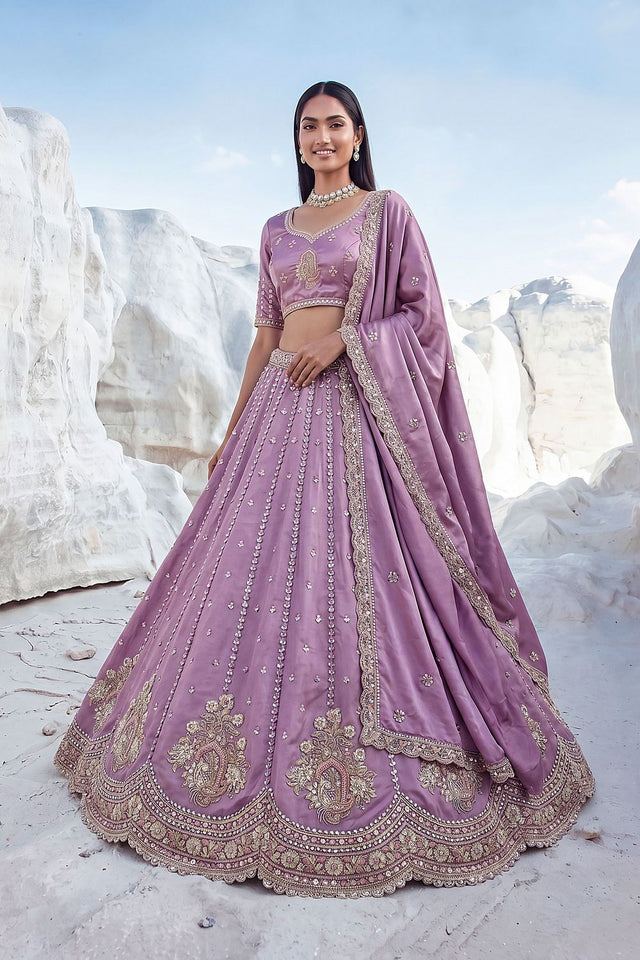 Purple Embroidered Silk Lehenga (ACA7859)