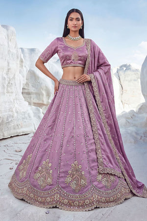 Purple Embroidered Silk Lehenga (ACA7859)
