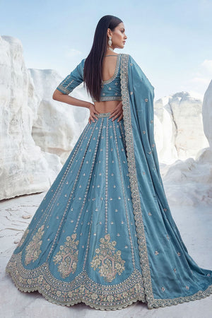 Blue Embroidered Silk Lehenga (ACA7861)