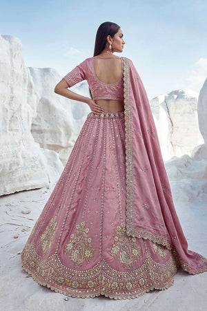 Pink Embroidered Silk Lehenga (ACA7862)