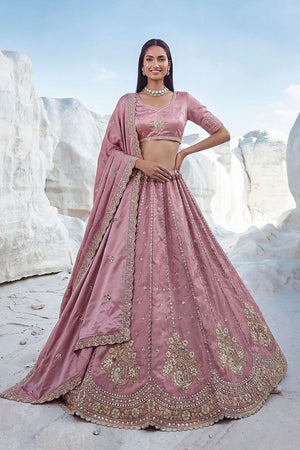 Pink Embroidered Silk Lehenga (ACA7862)
