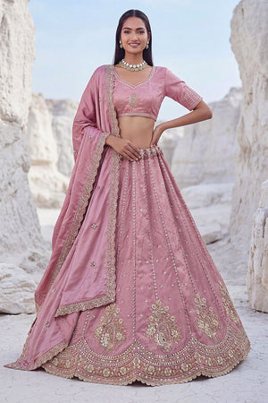 Pink Embroidered Silk Lehenga (ACA7862)