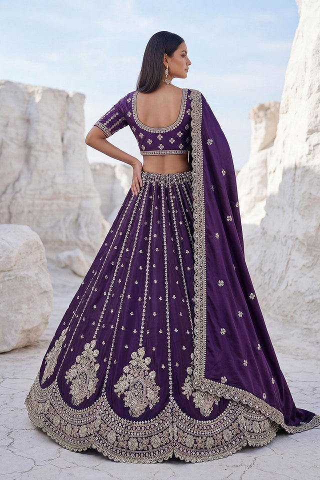 Violet Embroidered Silk Lehenga (ACA7863)