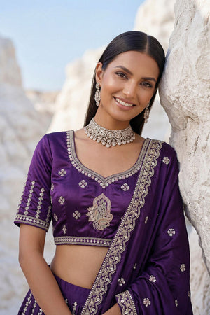 Violet Embroidered Silk Lehenga (ACA7863)