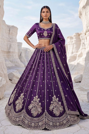 Violet Embroidered Silk Lehenga (ACA7863)