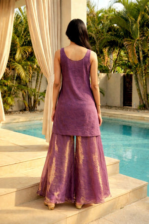 Violet Sequin with Embroidered Satin Kurti Pant Set (ACA7874)