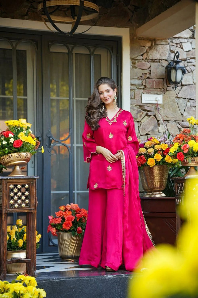 Pink Embroidered Silk Sharara Suit (ACA7876)