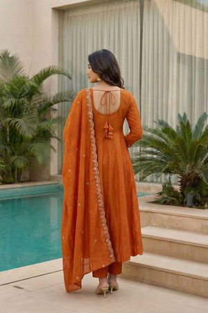 Rust Embroidered Silk Anarkali Suit (ACA7879)