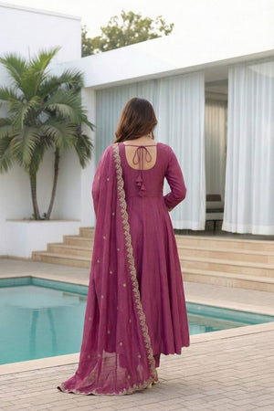 Violet Embroidered Silk Anarkali Suit (ACA7880)